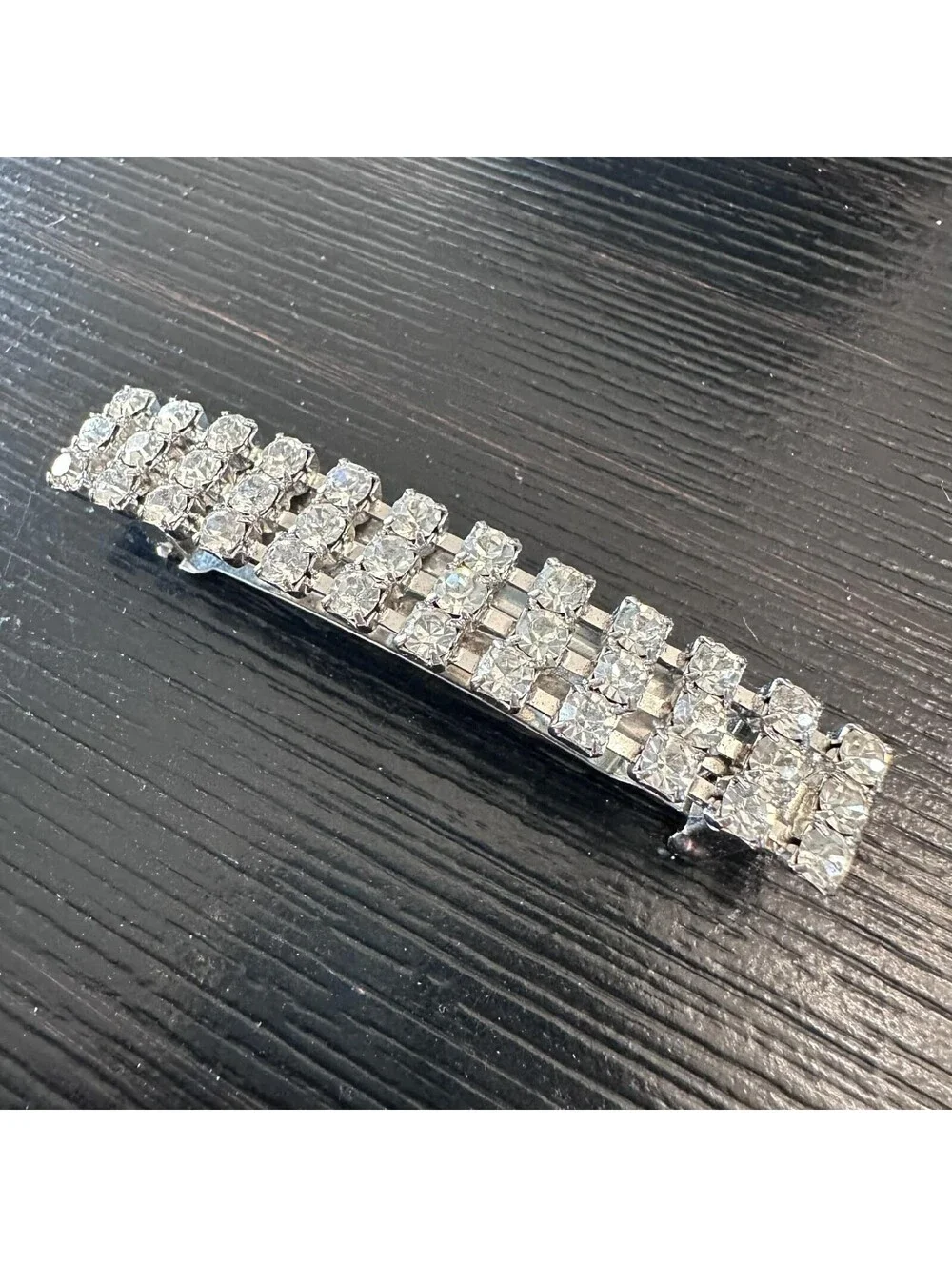 Vintage Made In France Rhinestone Barrette Clear Crystal Silver Tone Hair Clip